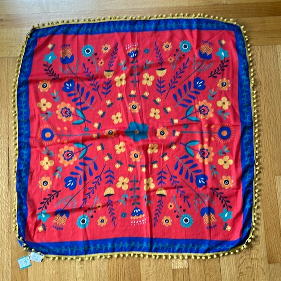 NWT Love Simply Colorful Floral Square Tassel Scarf - Picture 1 of 6